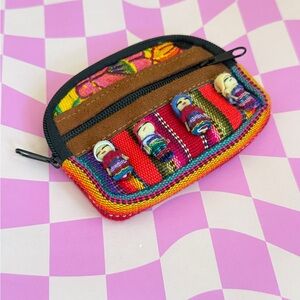 Colorful Woven Coin Purse with Doll Accents